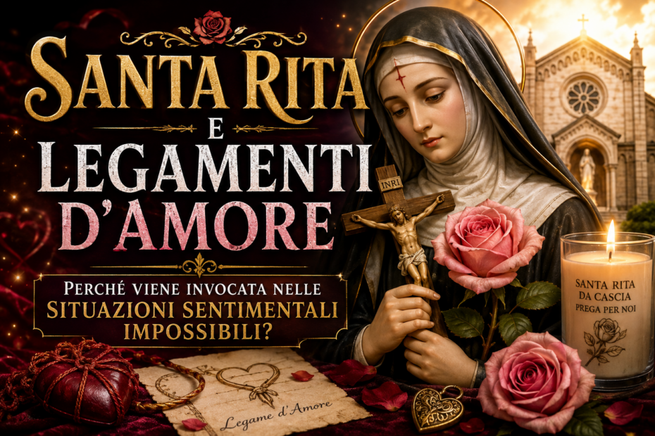 Santa Rita da Cascia con crocifisso e rosa, simbolo dei casi impossibili, in un’immagine dedicat